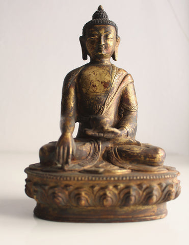 Gold Shakyamuni Statue, Fully Gilded 24k Gold, 13.5 Handmade